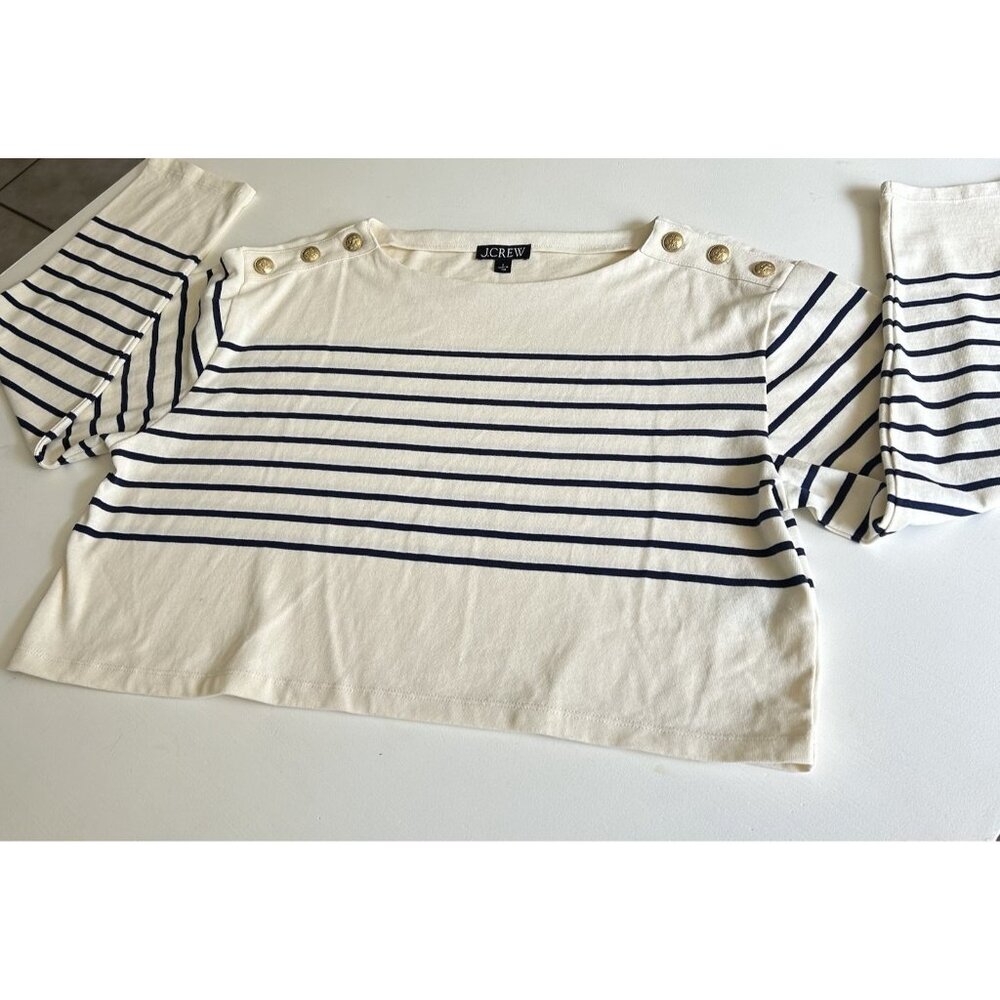J.Crew Cropped Boatneck T-shirt with Buttons in Mariner Cotton - Size L, Cotton